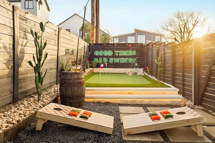 Cornhole boards at sunset