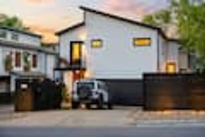 Modern house exterior at dusk